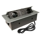 Блок розеток горизонт, 2 розетки, 2USB max 2.1А, серый, кабель 2м